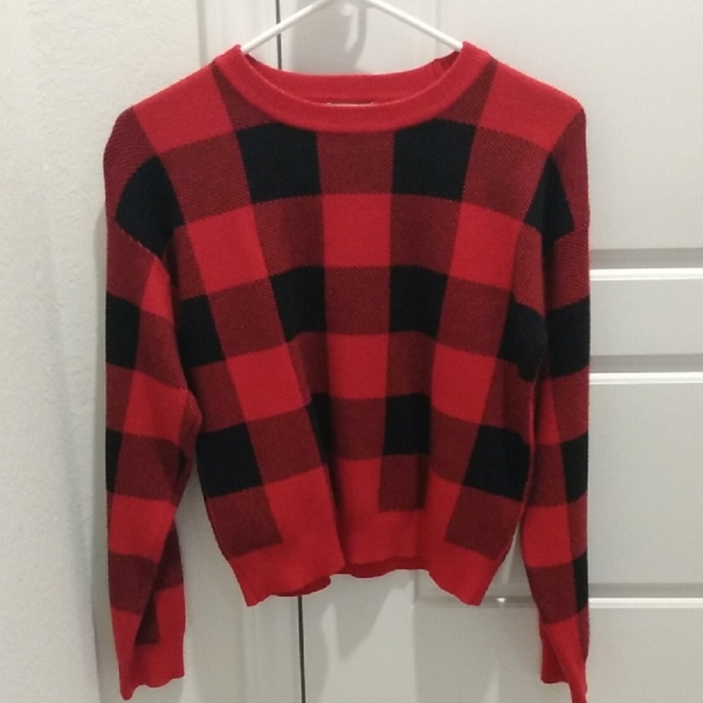 Red and Black Buffalo Plaid Knit Sweater